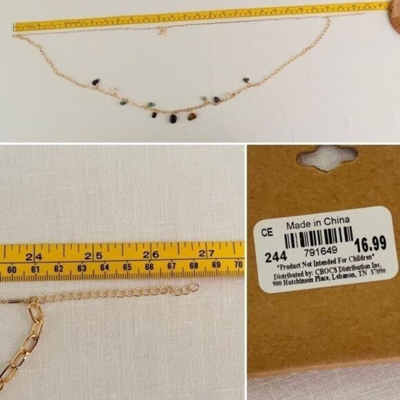 Double Layer Necklace of Golden Chain w/ Natural Stones Star Pendant Adjustable - Picture 2 of 5